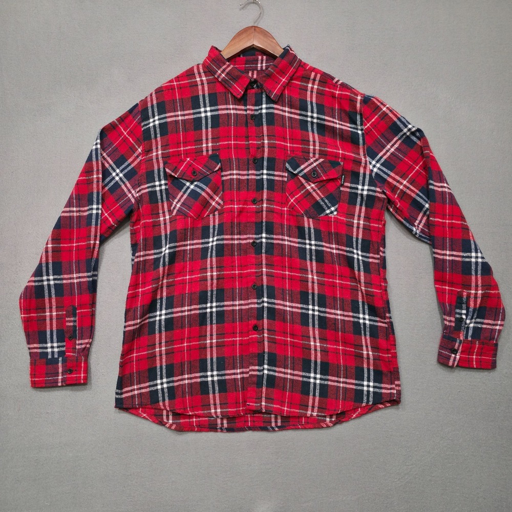Molokai Surf Co. Men's Red Plaid Long Sleeve Button Up Flannel Size XL‎